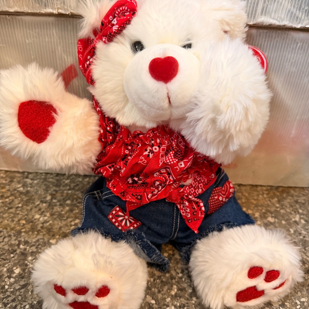 Build-A-Bear Kisses Fur You Teddy 2003 Limited Edition White Plush Bandana Toy